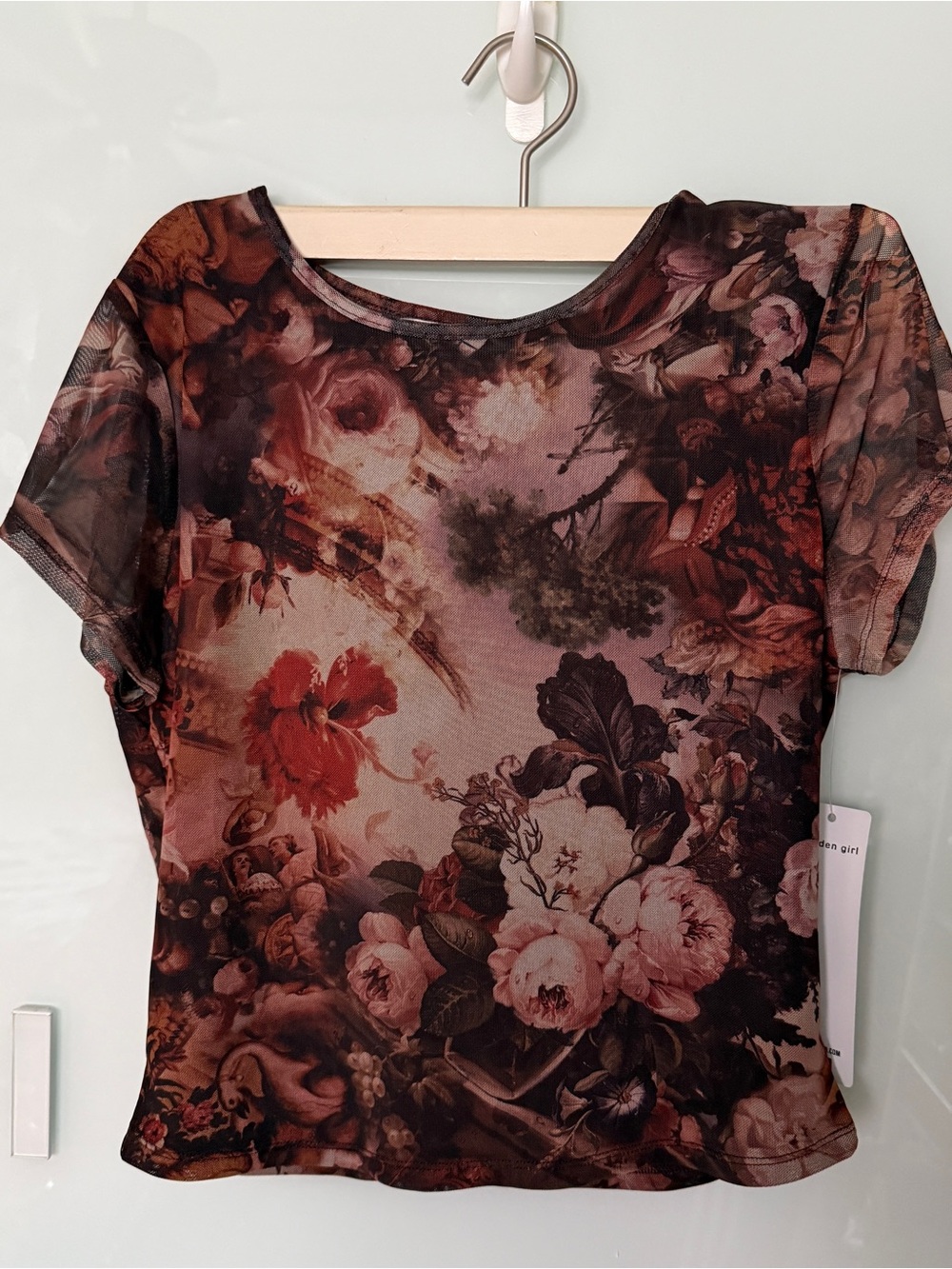 Madden Girl Brown Multi Floral Mesh Tee